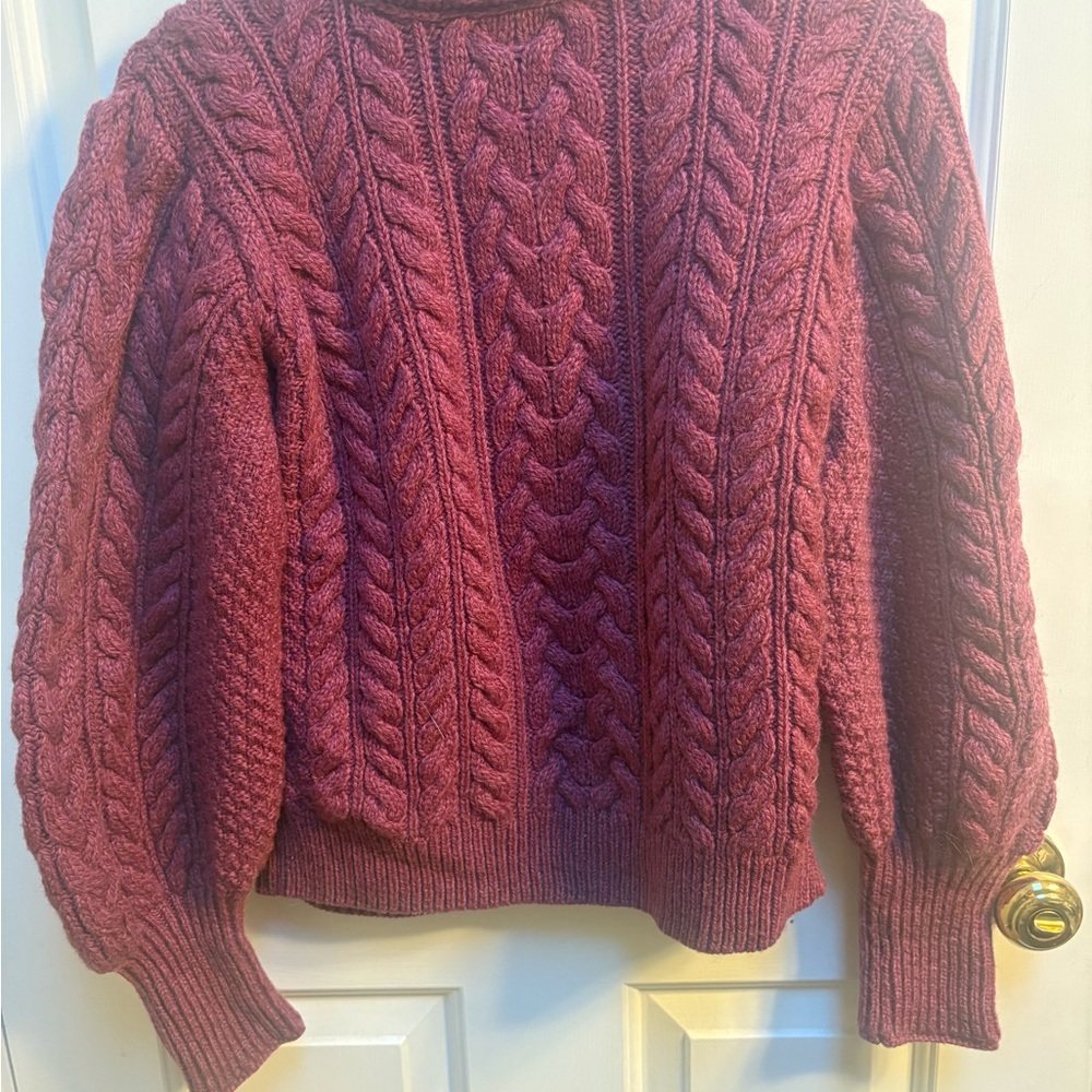 Aran Crafts Cable Knit Crew Sweater - Burgundy